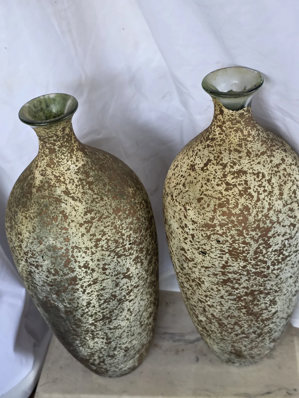 Pier 1 Speckled Cream and Brown Ceramic Floor Vases (Pair)